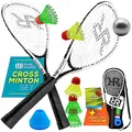 Produktbild: Rush Racket Set RS3 Speed Badminton Set 5-teilig (2X Schläger, 5X Federbälle, 1x Softball, 8X Feldmarkierung, 1x Tragetasche) Crossminton Set - Turbo Badminton Set - Speedbadminton Set (White)