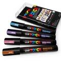 Produktbild: Uni Posca PC-5M Kunst Marker Lackstift - Mitternacht Metallisch - 4 Satz Etui
