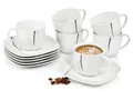 Produktbild: SÄNGER Kaffeeservice Bilgola Black Lines Kaffetassen Set (12-tlg), 6 Personen, Porzellan, Weiß mit schwarzen Linien, Zeitlos,modernes Design