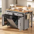 Produktbild: Kücheninsel auf Rollen, Ausziehbarer Essbereich Kücheninsel mit Arbeitsplatte und Abfallbehälterfach, Mobile Kücheninsel freistehend mit Steckdosenleisten, Ideal für Küche und Esszimmer (Grau)