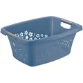 Produktbild: Rotho Wäschekorb Flowers, blau, mit Griffen, aus Kunststoff, 50,5 x 21,8 x 38,3 cm, 25 Liter