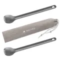 Produktbild: 2in1 Titan Camping Besteck 2er Set extra lang Outdoor Göffel Spork Löffel Gabel