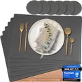 Produktbild: Mahewa® 6er Set Premium Tischset aus Kunstleder - Platzset abwaschbar und wasserdicht - Platzdeckchen Telleruntersetzer in Lederoptik (Dunkelgrau, Eckig)