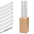Produktbild: 7x Glasstrohhalme 20cm Strohhalme Glas wiederverwendbar Holzhalterung Bürste
