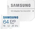 Produktbild: Samsung EVO Plus (2024) inkl. SD-Adapter Speicherkarte (64 GB, Video Speed Class 30 (V30)/UHS Speed Class 3 (U3), 160 MB/s Lesegeschwindigkeit)