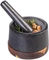 Produktbild: Rosenstein & Söhne Mörser Küche: Set mit Mörser und Stößel aus Granit und Holz, 14 cm (Gewürz-Zerkleinerer, Knoblauch)