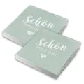 Produktbild: itenga Servietten Schön dass du da bist 30 x 30cm 3-lagig 40 Stück für Kommunion Konfirmation Hochzeit Taufe und andere Feiern (eukalyptus grün)
