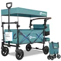 Produktbild: Sekey Bollerwagen Faltbar mit Dach 2 Kinder 100KG, Faltbarer Bollerwagen Handwagen Schiebegriff, Kinderwagen Stoßfest PU Räder mit Bremsen 110L, SS5050, Dunkelgrün