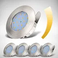 Produktbild: B.K.Licht - 5er Set Bad LED Einbaustrahler 230V 5,5W ultraflach dimmbar IP44, 60mm Lochmass, warmweiße Lichtfarbe, Deckenspots, Spots, Einbauleuchten, Einbauspots, Badezimmer, 75x30mm, Matt-Nickel