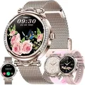 Produktbild: Damen Smartwatch mit Telefonfunktion 1.27 Inch Display Edelstahlarmband Diamant Lünette 123 Sportmodi Fitness Uhr IP68 wasserdicht Android iOS - Gold