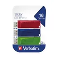 Produktbild: Verbatim Slider USB-Stick 16 GB Multipack, USB 2.0-Schnittstelle - Multipack 3 STK. - Rot/Blau/Grün