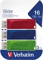 Produktbild: Verbatim Slider USB Stick 16GB USB20 Schiebemechanismus 3Stk