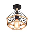 Produktbild: Pendelleuchte Hängelampe Retro Diamant Deckenleuchte 25cm Metallkäfig mit Hanfseil,Vintage Hängelampe Lampe E27 Beleuchtung für Wohnzimmer Schlafzimmer Café Bar Restaurant,Seil Deckenlampe schwarz