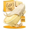 Produktbild: Krustenzauber Gärkorb Gärkörbchen zum Brotbacken - Gärkorb aus Rattan mit Gärtuch, (Brot Backen Zubehör, Brotkorb, Brotbackform, Sauerteig Zubehör), Gärfolie Brot, Brotkörbchen Oval | Ø 28 cm