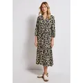 Produktbild: Midikleid STREET ONE, Damen, Gr. 36, EURO-Größen, beige (coastal beige), Stoff, 100% Viskose, animal-print, normal wadenlang, Rundhals, Manschette, Kleider Midikleid, aus Viskose