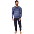 Produktbild: Normann Pyjama Normann Herren Schlafanzug langarm mit Bündchen in Streifenoptik blau 52