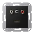 Produktbild: Jung MAA1082SWM CinchAudio, HDMI, Miniklinke, MultimediaAnschlussystem Cinch Audio / Miniklinke 3,5 mm / HDMI, Serie A, graphitschwarz matt
