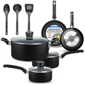 Produktbild: SereneLife Küchenutensilien, Basis-Topf und Pfannen, schwarze Antihaftbeschichtung im Inneren, hitzebeständige Lackierung (15-teiliges Set), eine Größe