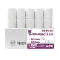 Produktbild: Thermorollen 80mm x Ø80mm x 12mm – Bonrollen BPA-frei – Kassenrollen für Thermodrucker & Bondrucker – Thermopapier – passend für Geräte mit Papierbedarf bis 80 m – 40 Rollen