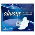 Produktbild: Always Infinity Night Damenbinden mit Flügeln, Größe 3, 10 Stück pro Packung (4 Stück)