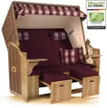 Produktbild: Strandkorb Ostsee 2,5-Sitzer 150cm breit in Beige Rot Kariert Zerlegt ideal für Balkon, Terrasse oder Garten