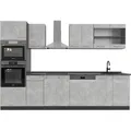 Produktbild: Küchenzeile Vicco R-Line Beton 300 cm mit Hochschrank, AP Anthrazit, Model 53829 - Grau/Dunkelgrau