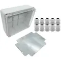 Produktbild: ARLI SET: Abzweigdose IP67 Sichttür Aufputz 310 x 230 x 130 mm inkl. Montageplatte + 10x Kabelverschraubungen M25 x 1,5 mm