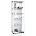 Produktbild: K-Möbel Vitrinenschrank 2,Türig 176x67x33 cm Made in Germany Standvitrine mit LED & 4 Höhenverstellbaren Glasböden Weiss