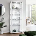 Produktbild: K-Möbel Vitrinenschrank 2-türig (176x67x33cm) - Made in Germany - Standvitrine Weiss mit 4 höhenverstellbaren Glasböden & LED - Glasvitrine Stehend - Vitrine Glas - Display Cabinet