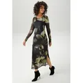 Produktbild: Maxikleid ANISTON CASUAL, Damen, Gr. 46, N-Gr, schwarz (schwarz, sand, lindgrün, moosgrün, grün, dunkelgrün, taupe, flieder, dunkelbraun, braun), Mesh, Obermaterial: 95% Polyester, 5% Elasthan. Futter: 100% Polyester, geblümt, figurumspielend knöchelfrei, Rundhals, Kleider Maxikleid, mit großflächigen Batik-Blüten bedruckt - NEUE KOLLEKTION, Topseller