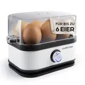 Produktbild: GOURMETmaxx Eierkocher für 6 Eier | Egg Boiler mit Eierstecher im Messbecher | Egg Cooker mit 3 Härtegraden – für jeden Eierbecher das Passende | Design Eierkocher Weiß - spülmaschinenfeste Teile