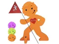 Produktbild: StreetBuddy - Warnfigur mit Fahne, reflektierender Warnaufsteller für Kindersicherheit - Achtung langsam fahren - Vorsicht spielende Kinder - Schild Autofahrer Warnung (Orange)