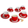 Produktbild: MamboCat Variant Rot Kaffeetassen mit Untertassen für 6 Personen I farbige Porzellan-Set für Frühstück & Kaffee I Je 6X Teetassen 200ml & Untertassen I schickes Geschirr für Zuhause & Gastro