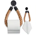 Produktbild: HENNEZ Toilettenpapierhalter ohne Bohren - Naturjute-Seil - stylish, mattschwarz, Klorollenhalter Klopapierhalter WC Rollenhalter