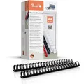 Produktbild: Peach Plastikbinderücken PB432-02, 32 mm, schwarz, 21 Ringe, 50 Stück