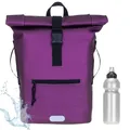 Produktbild: Elephant Rucksack Herren Plane Time Bag Kurierrucksack Roll-Top Fahrradrucksack Sport Fitness Damen 23 Liter A4 12821 + Flasche (Violett Berry Metallic 13074)