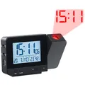 Produktbild: infactory Projektions-Funkwecker, Thermo-/Hygrometer, 2 Weckzeiten, USB-Ladeport