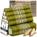 Produktbild: livasia Thaikissen mit 2 Auflagen - 120x50x8cm - Dreieckskissen mit Sitzkissen, Keilkissen mit Kapok, Rückenkissen faltbar, Thaimatte zum Klappen, handgefertigt, Meditationskissen (Grün/Elefanten)