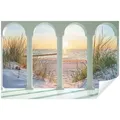 Produktbild: Wallarena Fototapete 3D EFFEKT Strand Terrasse Sand Meer Fenster Wohnzimmer Schlafzimmer, Glatt, 3D-Optik, Tapete inklusive Kleister Vliestapete Motivtapete 3.68 m x 2.54 m