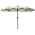 Produktbild: Outsunny Doppelsonnenschirm, 295 X 219cm, Sonnenschirmmit Led, Oval, Gartenschirm Windfest, Stabil, Marktschirm Mit Verstellbarem Neigungswinkel Für Terrasse, Pool, Polyester, Stahl, Beige