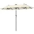 Produktbild: Outsunny Doppelsonnenschirm 292 x 150 cm, Sonnenschirm mit LED-Beleuchtung Handkurbel, Knickfunktion, oval Balkonschirm Marktschirm Kurbelschirm Sonnenschutz für Balkon Terrasse Garten, Beige