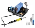 Produktbild: Digitale Lötstation mit Lötkolben, Lötzinn, Halter, Entlötpumpe und viel Zubehör