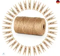Produktbild: Garten Kordel mit 100 Wäscheklammern Holz 3,5cm Absofine Bastelschnur Jute
