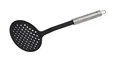 Produktbild: Fackelmann Abseihlöffel 33 cm OVALGRIFF, Abtropflöffel für beschichtete Pfannen und Töpfe, Küchenhelfer aus hochwertigem Edelstahl und Kunststoff (Farbe: Silber/Schwarz), Menge: 1 Stück