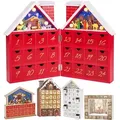 Produktbild: Brubaker Wiederverwendbarer Adventskalender aus Holz zum Befüllen - Rotes Weihnachtshaus mit Krippenspiel und LED-Beleuchtung - DIY Weihnachtskale... - Rot/Weiß/Hellblau
