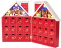 Produktbild: BRUBAKER Adventskalender aus Holz zum Befüllen - Rotes Weihnachtshaus mit Krippenspiel und LED-Beleuchtung - Wiederverwendbarer DIY Weihnachtskalender 21 x 9 x 30 cm