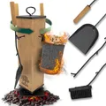 Produktbild: OAKAGE Kaminbesteck FireMaster Modern [integrierer Holzkorb & drehbarem Kern] Hochwertiges Kaminzubehör mit Holzgriff | Kaminofen Besteck mit Kehrset & Schürhaken | Ofenbesteck Garnitur für Kamin