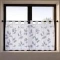 Produktbild: Happy Home Scheibengardine Campino Weiß 140x50 cm – Moderne Bistrogardine mit Blätterdruck – Halbtransparente Kurzgardine mit Schlaufen – Fenstergardine & Sichtschutz für Küche & Bad