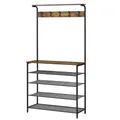 Produktbild: VASAGLE Garderobenständer, Kleiderständer, Schuhregal, Garderobe mit 5 Doppelhaken, 5 Ebenen, eine Ablage Oben, für Wohnungen, Schlafzimmer, Flur, Industrie-Design, vintagebraun-schwarz HSR408B01