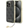 Produktbild: Guess 4G Charms Hülle für iPhone 15 Pro Grau TPU Kunstleder Schutz vor Kratzern